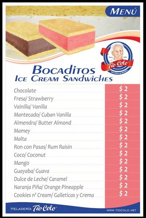 Tio colo - The Tio Colo ice cream sandwiches aren't your regular cookie and dairy mix. These are traditional Bocaditos de helado like you'd find in Cuba and they are AMAZING! The "sandwich bread" is a thin cake coated in sugar and hugs whichever ice cream flavor you desire. 